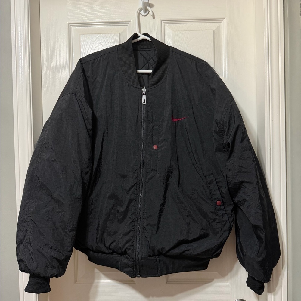 Nike Men's Black Bomber Jacket with Red Details